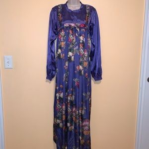 Cottagecore Modest Handmade Long Maxi Dress M L Purple Floral Prairie Festival